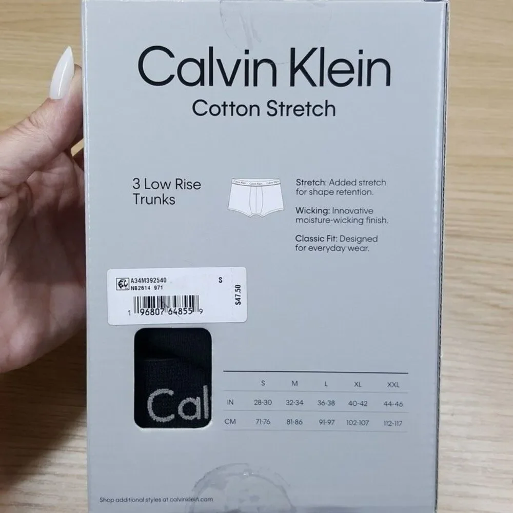 CALVIN KLEIN Boxer Brief Mens Small Black 3-Pack Low Rise Trunk Cotton Stretch